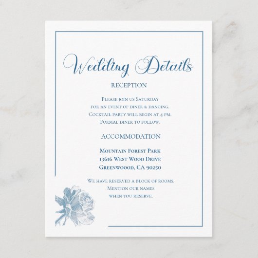 Carte D'accompagnement Calligraphy Script Dusty Blue Floral Wedding (Devant)