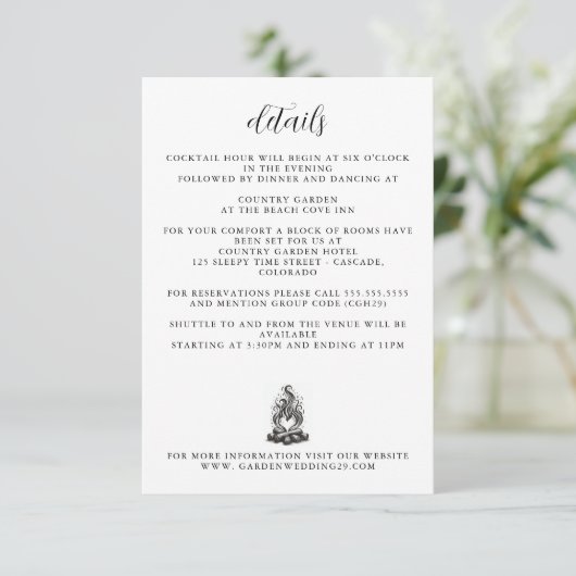 Carte D'accompagnement Campfire Love Wedding Details (Debout devant)