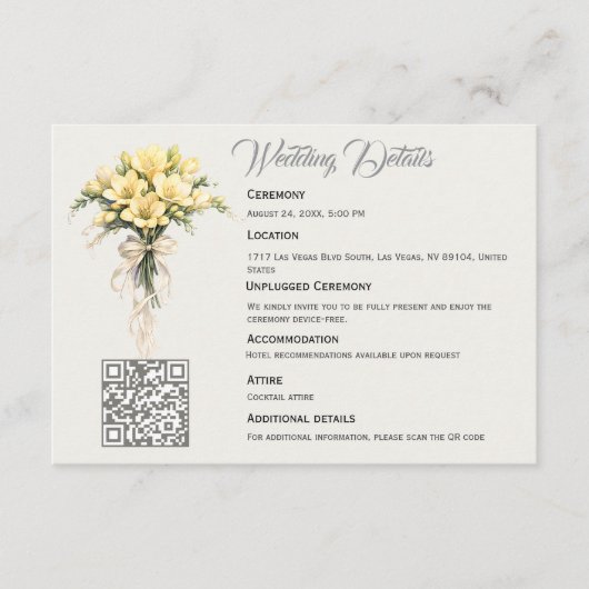 Carte D'accompagnement Canary Yellow Romantic Freesia  Floral Wedding (Devant)