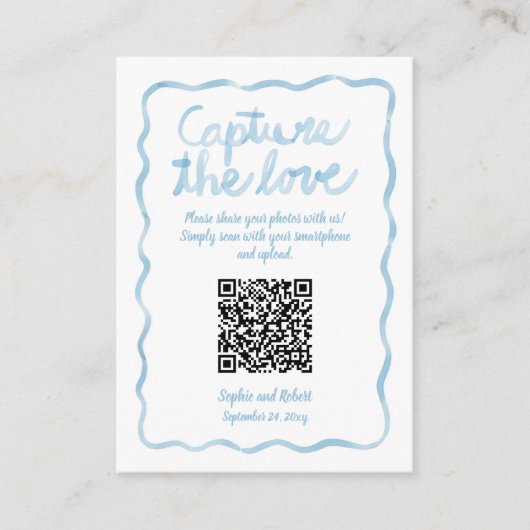 Carte D'accompagnement Capture Partager Photos QR Code Vague Cadre bleu (Devant)