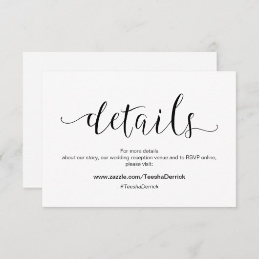 Carte D'accompagnement Caractère noir rustique, Détails du Mariage, RSVP (Devant / Derrière)