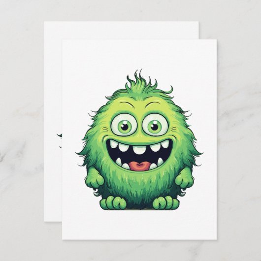 Carte D'accompagnement Caricature du Monstre Vert et souriant (Devant / Derrière)
