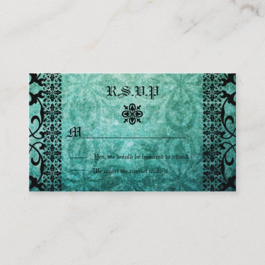 Carte D'accompagnement Carré Ornate Green Damask Mariage gothique RSVP (Devant)