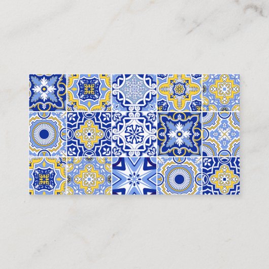 Carte D'accompagnement Carreaux bleus Citrons Mariage (Dos)