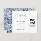 Carte D'accompagnement Carreaux bleus mariage Directions QR code insérer  (Devant / Derrière)