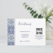 Carte D'accompagnement Carreaux bleus mariage Directions QR code insérer  (Debout devant)