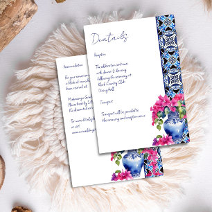 Carte D'accompagnement Carrelage bleu Bougainvillea détails mariage