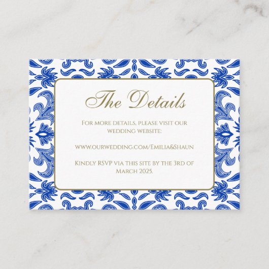 Carte D'accompagnement Carton de détails de mariage Blanc et Bleu (Devant)