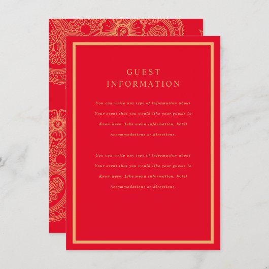 Carte D'accompagnement Carton de mariage Mehndi (Devant / Derrière)