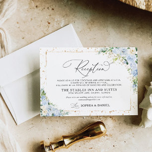 Carte D'accompagnement Carton de réception de mariage floral bleu poussié