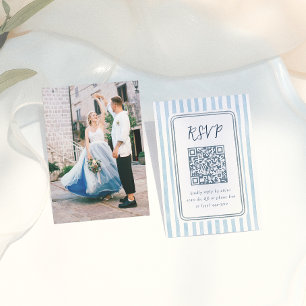 Carte D'accompagnement Carton de réponse de mariage aux rayures bleues ré
