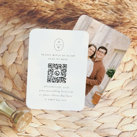 Carte D'accompagnement Carton de réponse photo QR Code Initiales Élégante