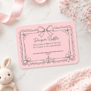 Carte D'accompagnement Carton de tombola de couche à nœud rose minimal