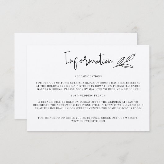 Carte D'accompagnement Carton d'information pour mariage rustique (Devant / Derrière)