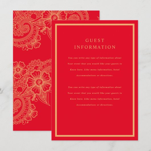 Carte D'accompagnement Carton d'insertion de mariage Mehndi (Devant / Derrière)