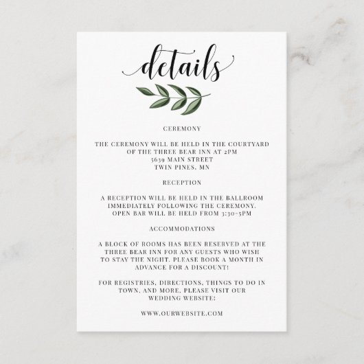 Carte D'accompagnement Carton d'invitation de mariage avec détails de ver (Devant)