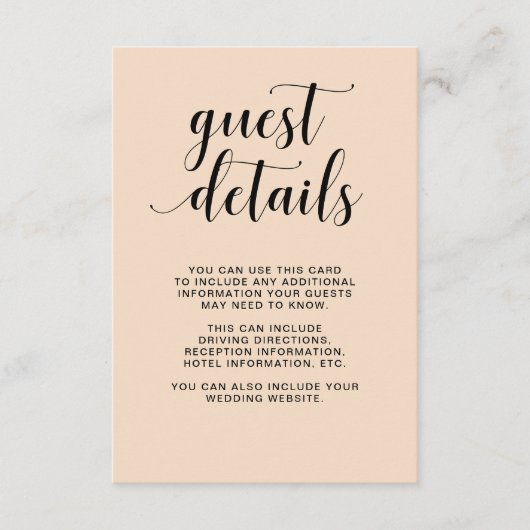 Carte D'accompagnement Cascade de Blush | Détails de l'invité Mariage (Devant)