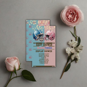 Carte D'accompagnement Casque de football américain bleu et rose Baby sho