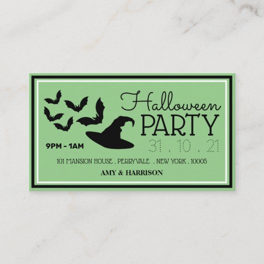 Carte D'accompagnement Casquettes et chauves-souris, Halloween Party Tick (Devant)