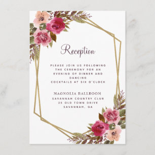 Carte D'accompagnement Cassis Purple Floral Gold Frame Réception de maria