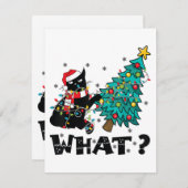 Carte D'accompagnement Ce drôle Chat Noir Père Noël Poussant Arbre de Noë (Devant / Derrière)