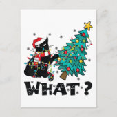 Carte D'accompagnement Ce drôle Chat Noir Père Noël Poussant Arbre de Noë (Devant)