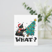 Carte D'accompagnement Ce drôle Chat Noir Père Noël Poussant Arbre de Noë (Debout devant)