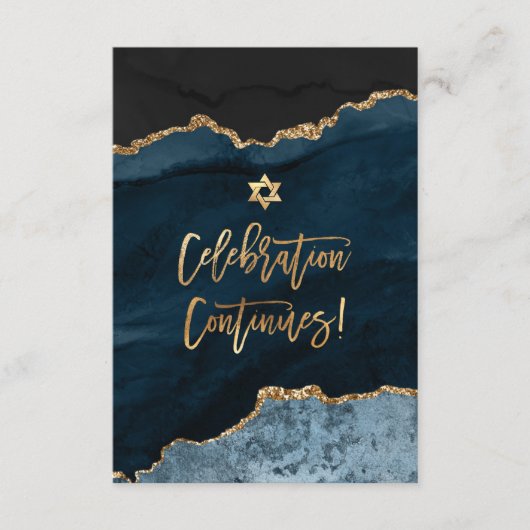 Carte D'accompagnement ✡ Célébration de la Mitzvah ! Aquarelle Agate Bleu (Devant)