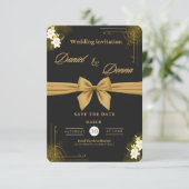 Carte D'accompagnement Célébration de mariage élégant moderne noir et or (Debout devant)