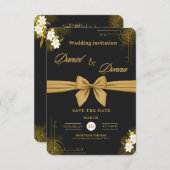 Carte D'accompagnement Célébration de mariage élégant moderne noir et or (Devant / Derrière)