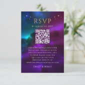 Carte D'accompagnement Céleste violet budget Turquoise QR Code RSVP photo (Debout devant)