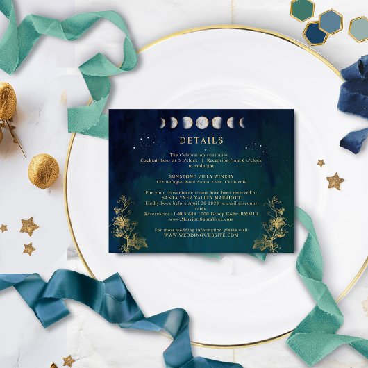 Carte D'accompagnement Celestial Elegant Blue, Navy Green Mariage Détails