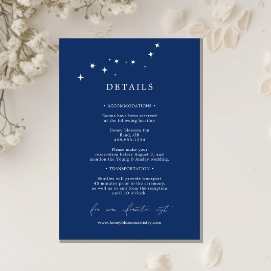 Carte D'accompagnement Celestial Elegant Wedding Navy Blue Details