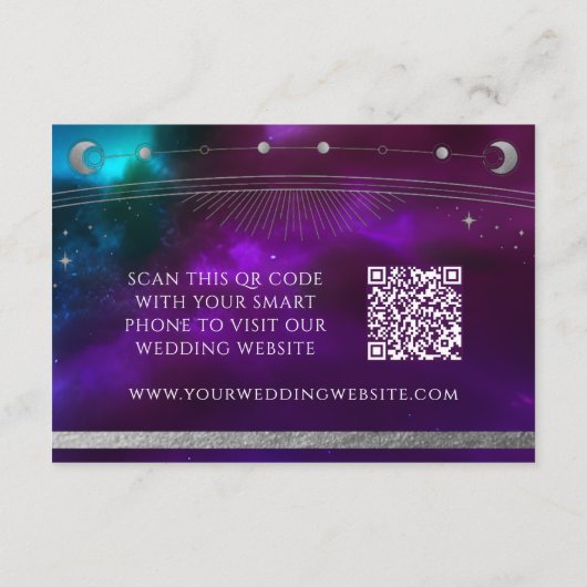 Carte D'accompagnement Celestial Purple Turquoise Mariage site Web RSVP Q (Dos)