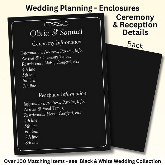 Carte D'accompagnement Ceremony & Reception Venues info - Black White