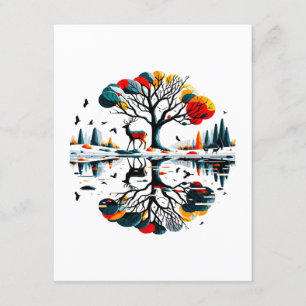 Carte D'accompagnement Cerf majestueux dans une forêt hivernale enneigée