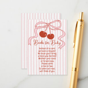 Carte D'accompagnement Cerise sur le dessus Ruban rose rayé Livres pour b