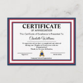 Carte D'accompagnement Certificate of Appreciation Patriotic Wall Art (Devant)