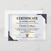 Carte D'accompagnement Certificate of Appreciation  Professional Award (Devant / Derrière)