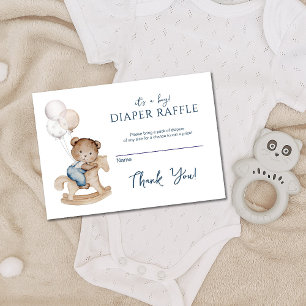 Carte D'accompagnement C'est un garçon Teddy Bear & Balloons Diaper Raffl
