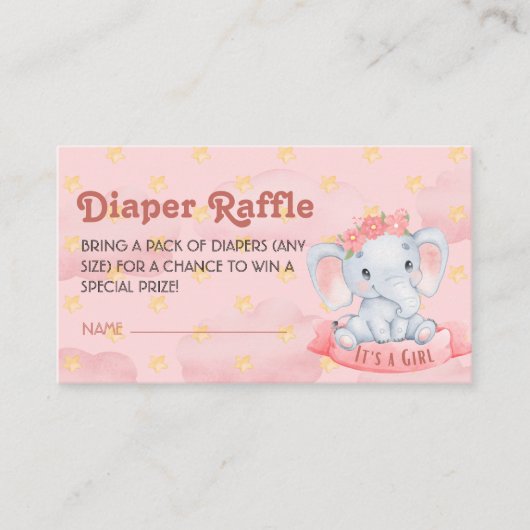 Carte D'accompagnement C'est une fille éléphant Pink Diaper Ticket (Devant)
