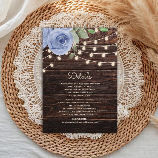 Carte D'accompagnement Chaîne de bois rustique Lumières Mariage Floral bl