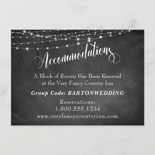 Carte D'accompagnement Chalet & Chaînes de lumière Hébergements Mariages (Devant)