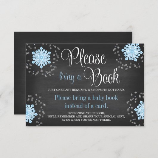 Carte D'accompagnement Chalkboard Blue Snowflake Baby shower Apportez un (Devant / Derrière)