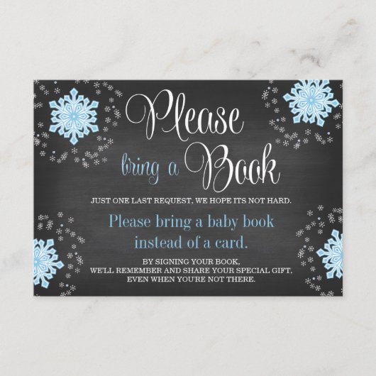 Carte D'accompagnement Chalkboard Blue Snowflake Baby shower Apportez un (Devant)