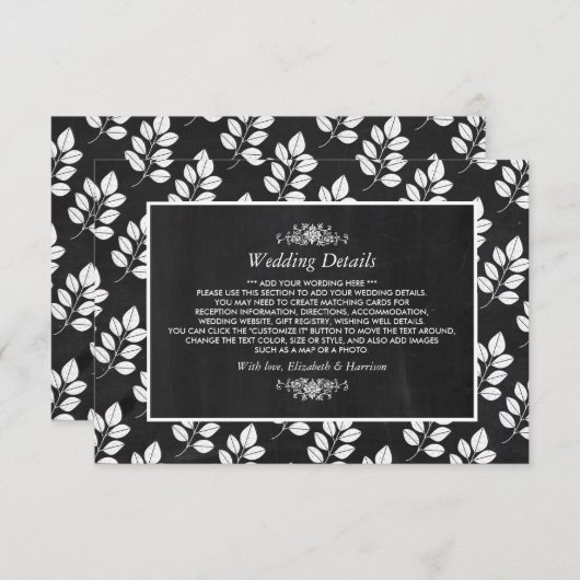 Carte D'accompagnement Chalkboard Floral Leaf Mariage Détail (Devant / Derrière)