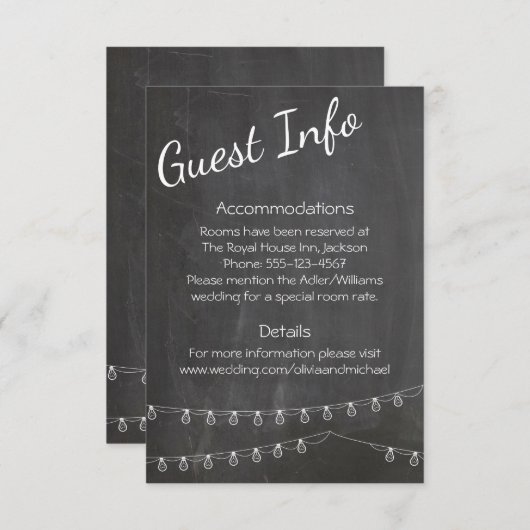 Carte D'accompagnement Chalkboard Information de l'invité avec lumières (Devant / Derrière)