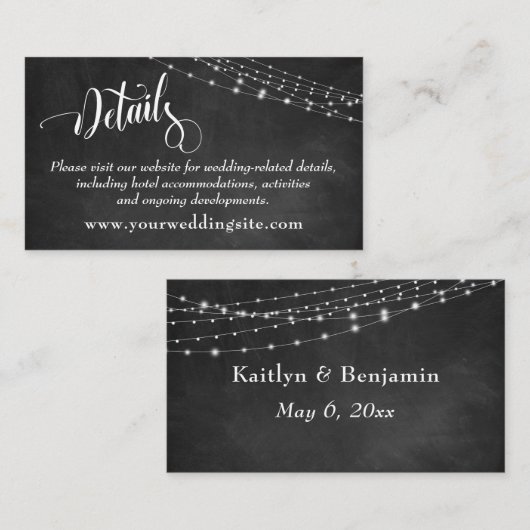 Carte D'accompagnement Chalkboard & Light Strings Détails du Mariage (Devant / Derrière)