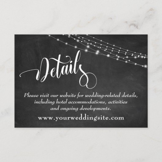 Carte D'accompagnement Chalkboard & Light Strings Détails du Mariage (Devant)
