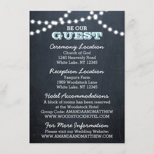 Carte D'accompagnement Chalkboard Lights Aqua Mariage Informations client (Devant)